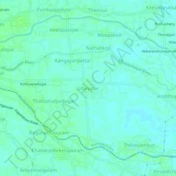 Carte topographique Udaiyalur, altitude, relief