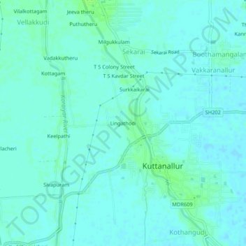 Carte topographique Lingathodi, altitude, relief