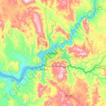 Carte topographique Matadi, altitude, relief
