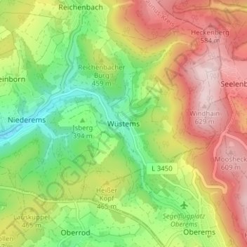 Carte topographique Wüstems, altitude, relief
