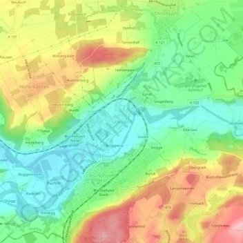 Carte topographique Sitterdorf, altitude, relief