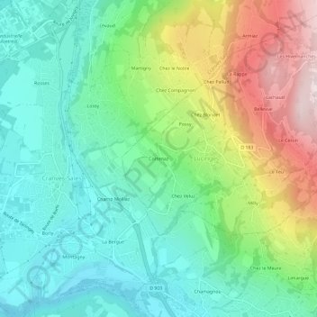 Carte topographique Cortenaz, altitude, relief