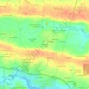 Carte topographique La Bouillant, altitude, relief