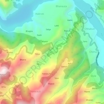 Carte topographique Nahin, altitude, relief