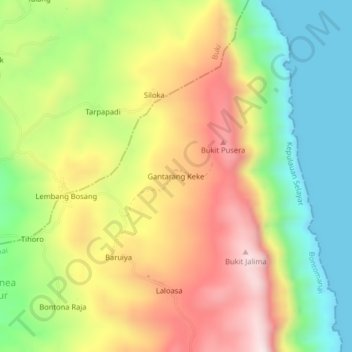 Carte topographique Gantarang Keke, altitude, relief