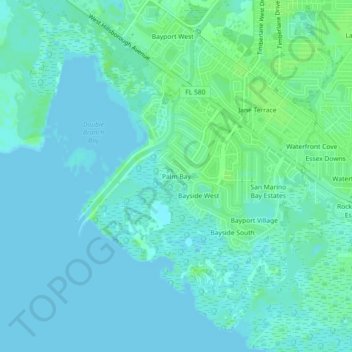 Carte topographique Palm Bay, altitude, relief