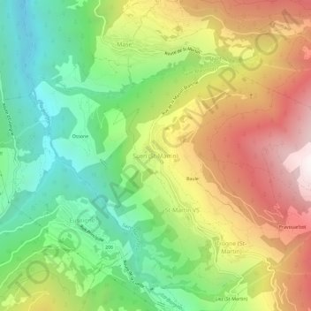 Carte topographique Suen (St-Martin), altitude, relief