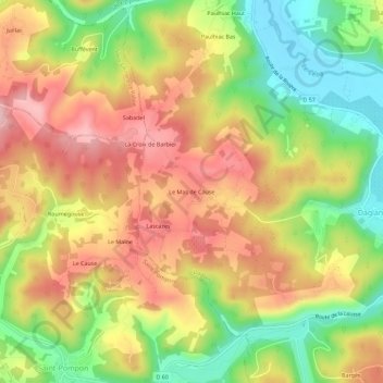 Carte topographique Le Mas de Cause, altitude, relief