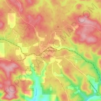 Carte topographique Dwellingup, altitude, relief