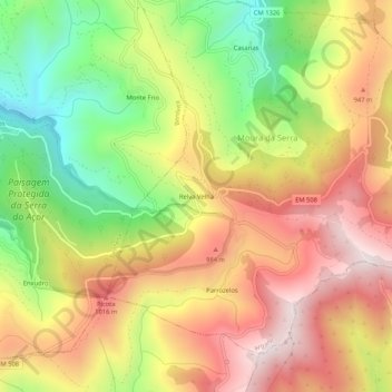 Carte topographique Relva Velha, altitude, relief