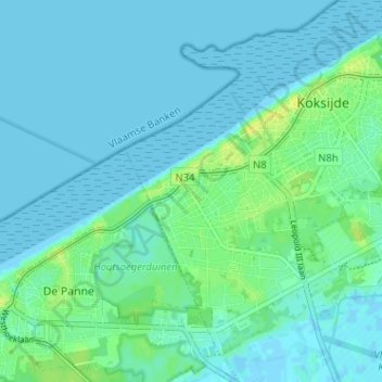 Carte topographique Sint-Idesbald, altitude, relief