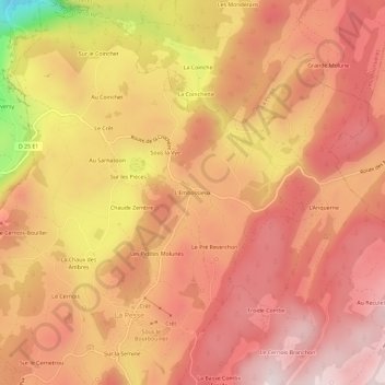 Carte topographique L'Embossieux, altitude, relief