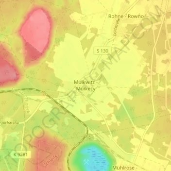 Carte topographique Mulkwitz, altitude, relief