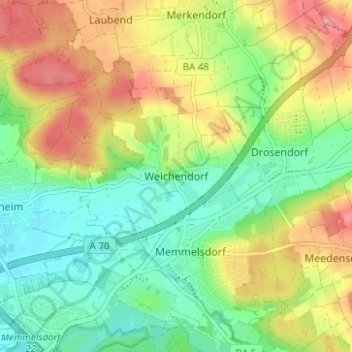 Carte topographique Weichendorf, altitude, relief