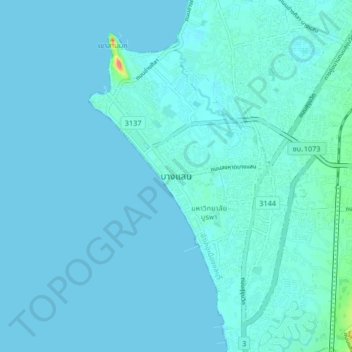 Carte topographique Bang Saen, altitude, relief