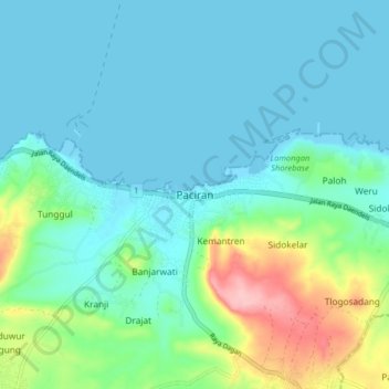 Carte topographique Paciran, altitude, relief