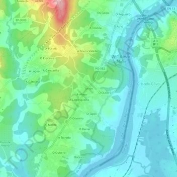 Carte topographique Torrón, altitude, relief
