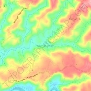 Carte topographique Nelliyadukkam, altitude, relief