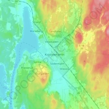 Carte topographique Kristinehamn, altitude, relief
