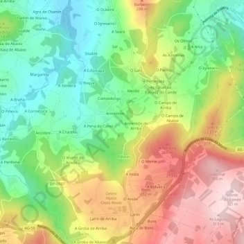 Carte topographique O Igrexario, altitude, relief