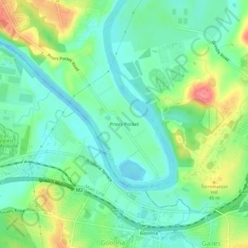 Carte topographique Priors Pocket, altitude, relief