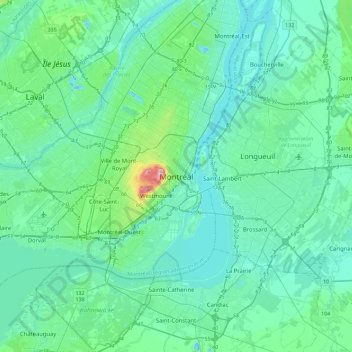 Carte topographique Montréal, altitude, relief