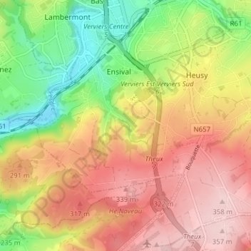 Carte topographique En Pied-Vache, altitude, relief