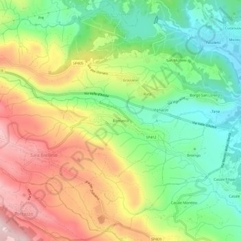 Carte topographique Bornasco, altitude, relief