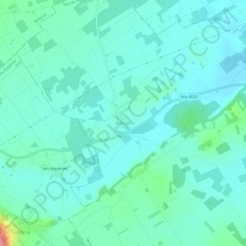 Carte topographique Biniali, altitude, relief