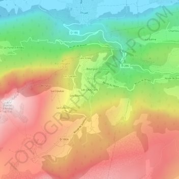 Carte topographique Les Chevriers, altitude, relief