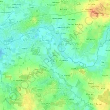 Carte topographique Brais, altitude, relief