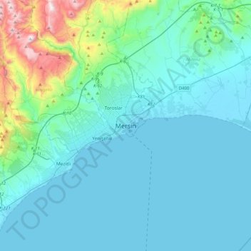 Carte topographique Mersin, altitude, relief