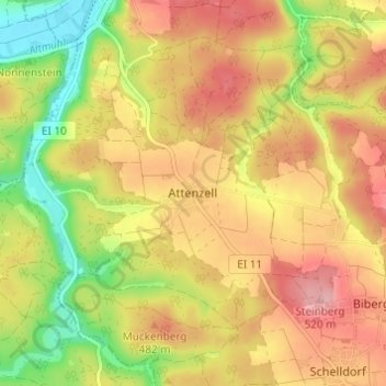 Carte topographique Attenzell, altitude, relief