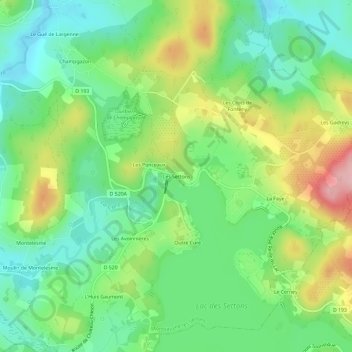 Carte topographique Les Settons, altitude, relief