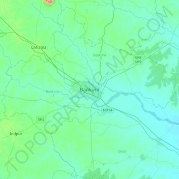Carte topographique Bankura, altitude, relief