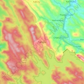 Carte topographique Painavu, altitude, relief