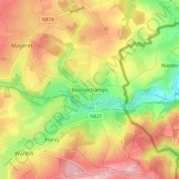 Carte topographique Benonchamps, altitude, relief
