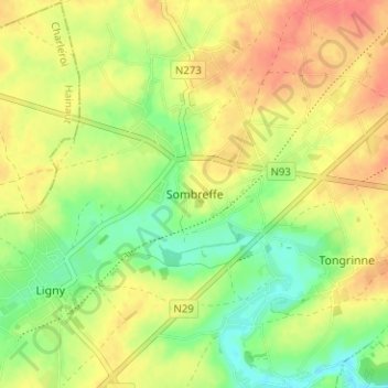 Carte topographique Sombreffe, altitude, relief
