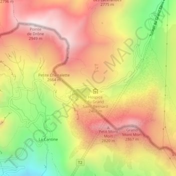 Carte topographique Col du Gd-St-Bernard, altitude, relief
