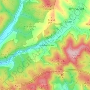 Carte topographique Ebertshausen, altitude, relief