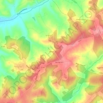 Carte topographique Vérine, altitude, relief