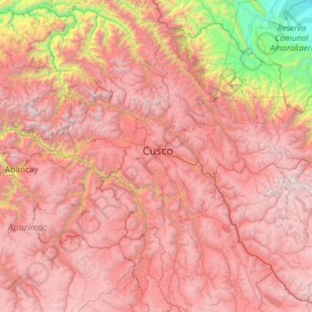 Carte topographique Province of Cusco, altitude, relief