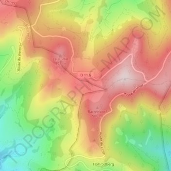 Carte topographique Le Glasborn, altitude, relief