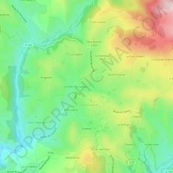Carte topographique Chez Mathy, altitude, relief