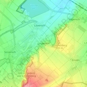 Carte topographique Linzenich, altitude, relief