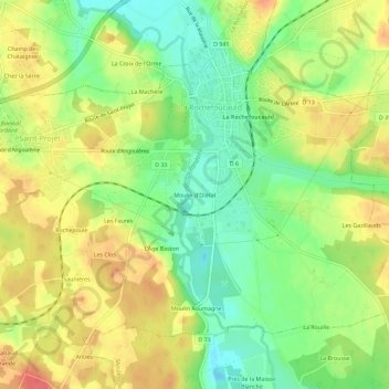 Carte topographique Moulin d'Olérat, altitude, relief