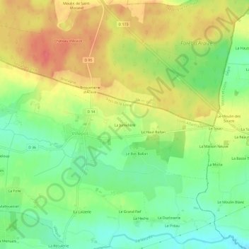 Carte topographique La Jumelière, altitude, relief