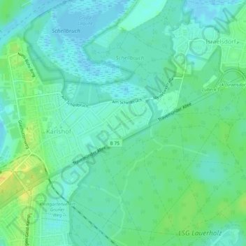 Carte topographique Quercus robur, altitude, relief