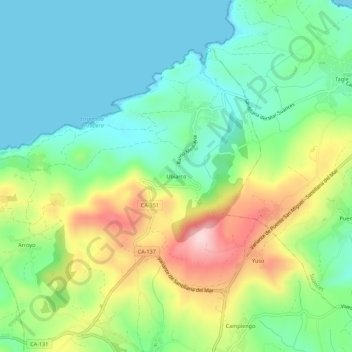 Carte topographique Ubiarco, altitude, relief
