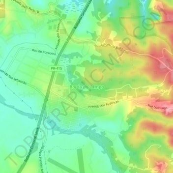 Carte topographique Borda do Campo, altitude, relief